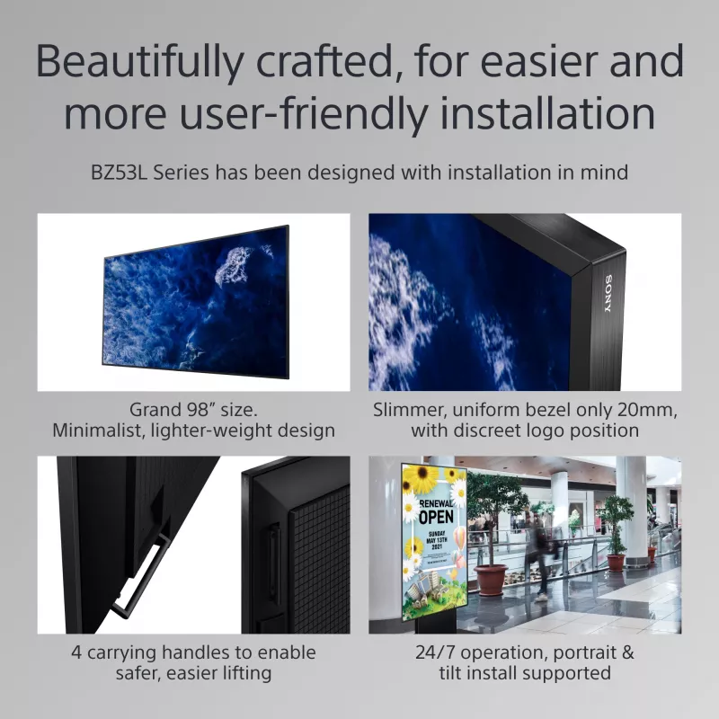 Sony BRAVIA FW-98BZ53L 4K HDR Full Array LED -ammattilaisnäyttö, 780 cd/m2, Deep Black Non-Glare 47% Haze, 24/7 & 5 vuotta PrimeSupport