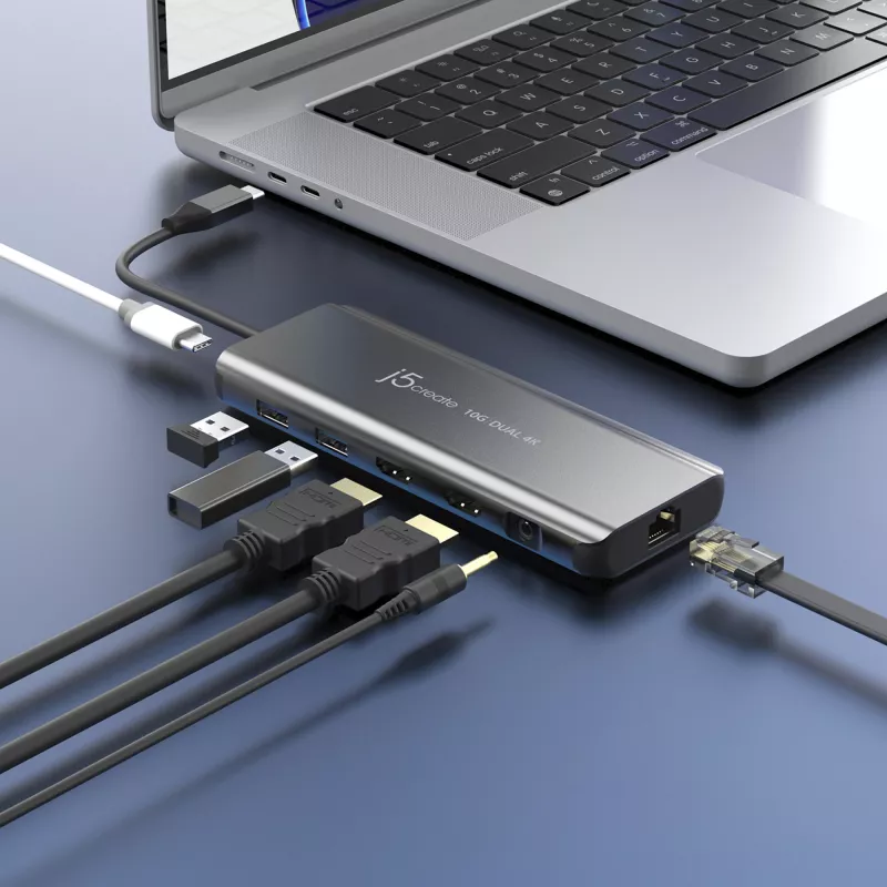 j5create JCD398 USB-C® Dual 4K HDMI™ 10Gbps Mini-telakka, musta