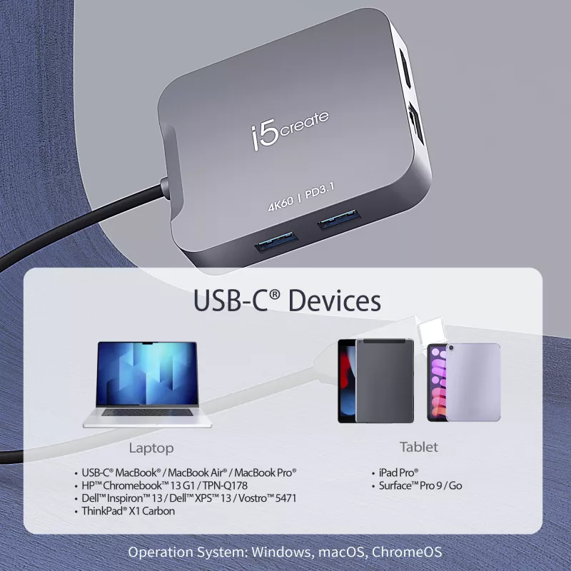 j5create JCD3191 4K60 Elite USB-C® matkasovitin, musta