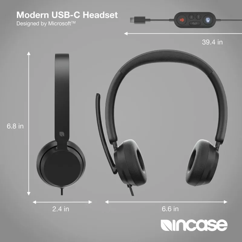 Incase Designed by Microsoft Modern USB-C Headset johdollinen kuulokemikrofoni pääpanta toimisto/callcenter USB Type-C musta