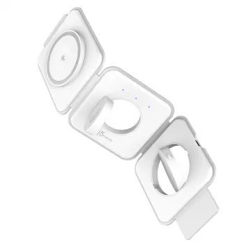 j5create Qi2 3-in-1 Magnetic Travel Wireless Charging Station sisäkäyttöön USB pikalataus valkoinen