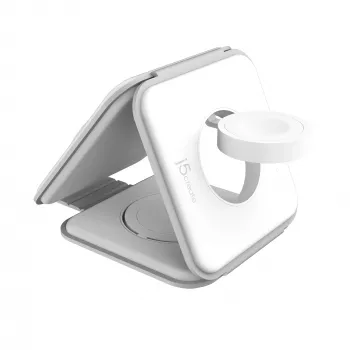 j5create Qi2 3-in-1 Magnetic Travel Wireless Charging Station sisäkäyttöön USB pikalataus valkoinen
