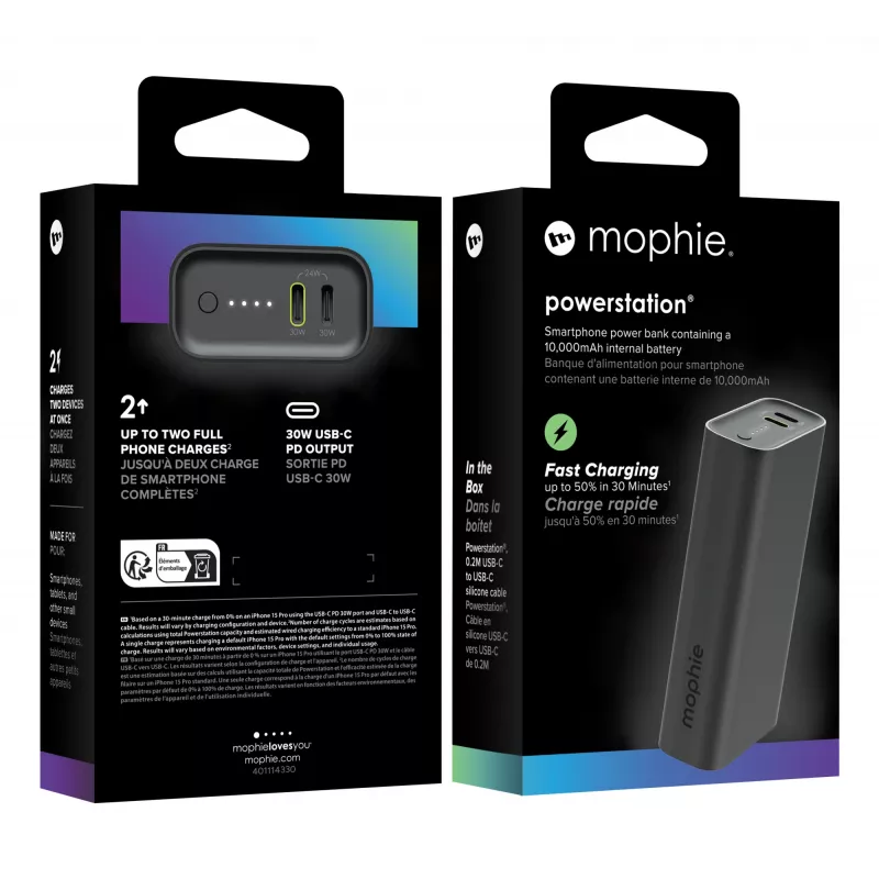 Powerbank mophie Powerstation 10000 mAh musta 2 USB Type-C