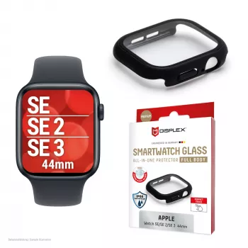 Näytönsuoja PanzerGlass Displex 10H Apple Watch SE3/SE2/SE (44mm) – koko keho, IP68, klipsikiinnitys, musta matta