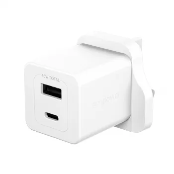 PanzerGlass empower™ by ® Turbo 35W laturi sis. USB-C + USB-A | UK-pistoke | hopeanvalkoinen