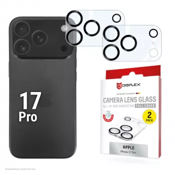 Displex Full Cover -kameranlinssilasi iPhone 17 Pro, 10H, täysi kameransuojaus, Quick Mount, 2 kpl:n pakkaus