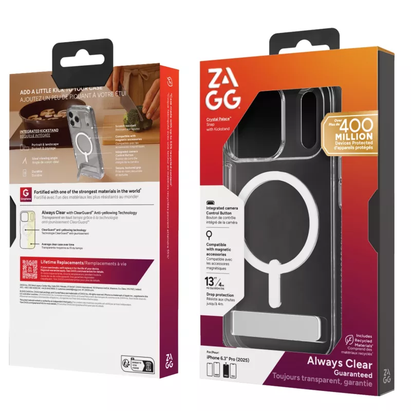 Suojakotelo ZAGG Crystal Palace Snap Kickstand kotelo Apple iPhone 17 Pro läpinäkyvä