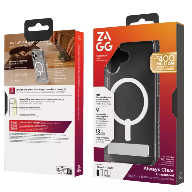 Suojakotelo ZAGG Crystal Palace Snap Kickstand kotelo Apple iPhone 17 läpinäkyvä