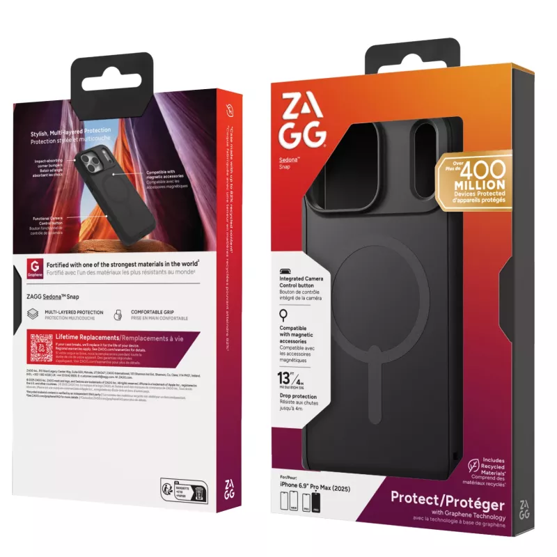 ZAGG Sedona Snap kotelo Apple iPhone 17 Pro Max Flood musta