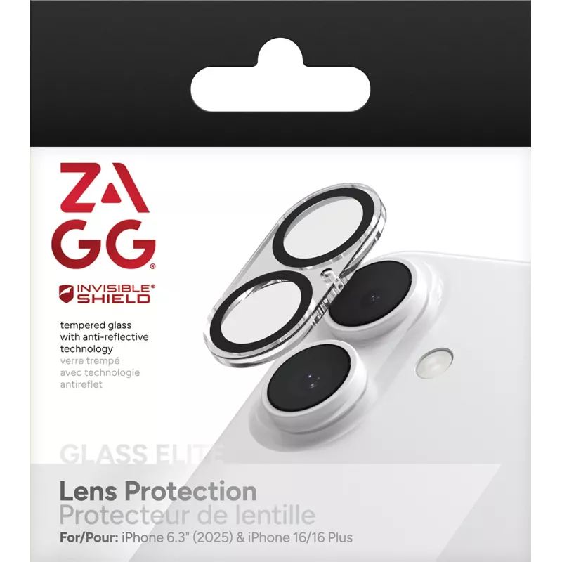 ZAGG InvisibleShield Glass Elite kameran linssinsuojus Apple iPhone 16/16 Plus -puhelimelle, musta
