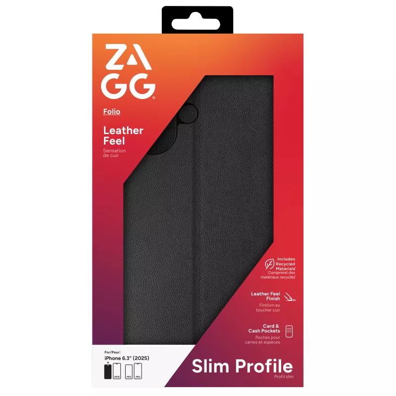 ZAGG Folio -suojakotelo Apple iPhone 17 -puhelimelle, nahkaa, musta