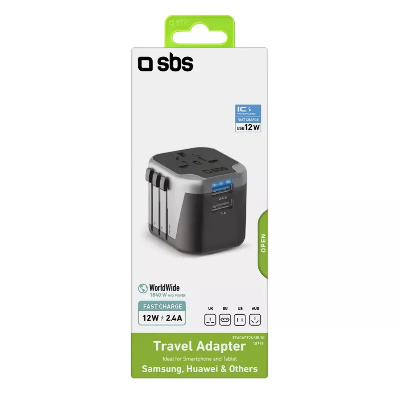 Virtalähde mobiililaitteille SBS Mobile TEADAPT2USBUNI — musta/hopea, USB-sovitin