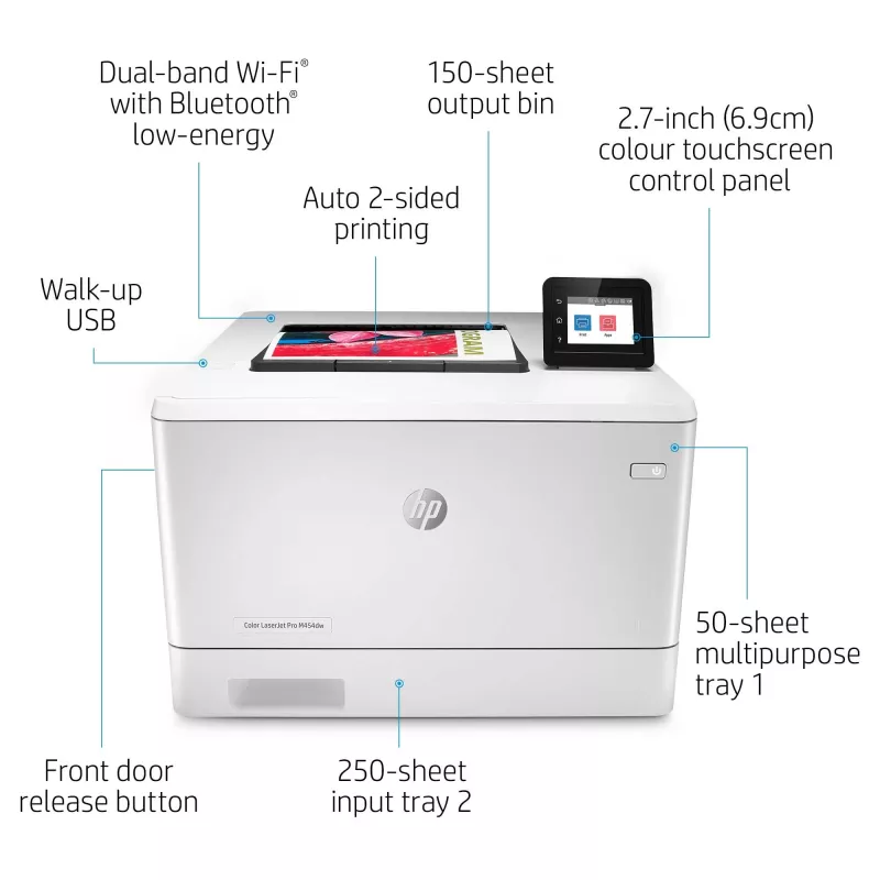 HP Color LaserJet Pro M454dw, tulostus, etu-USB-tulostus; kaksipuolinen tulostus