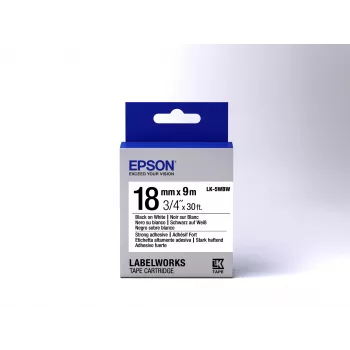 Epson tarrakasetti vahvasti tarttuva LK-5WBW musta/valkoinen 18 mm (9 m)