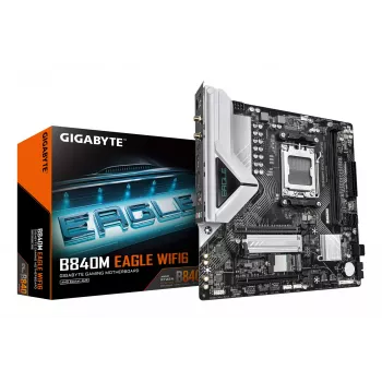 GIGABYTE B840M EAGLE WIFI6 emolevy - AMD Ryzen 9000 -suorittimet, 5+2+2 vaihe VRM, jopa 7600 MHz DDR5 (O.C.), 1x PCIe 4.0 + 1x PCIe 3.0 M.2, Wi-Fi 6, 2,5 GbE LAN, USB 3.2 Gen 1
