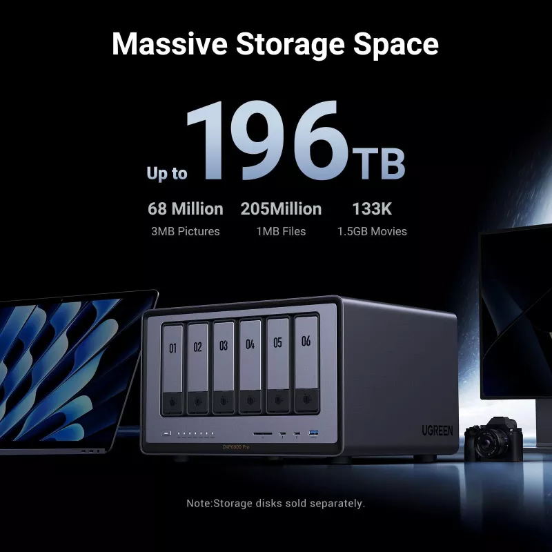 Ugreen DXP6800 Pro NAS-työpöytä Intel® Core™ i5 8 GB DDR5 harmaa, musta