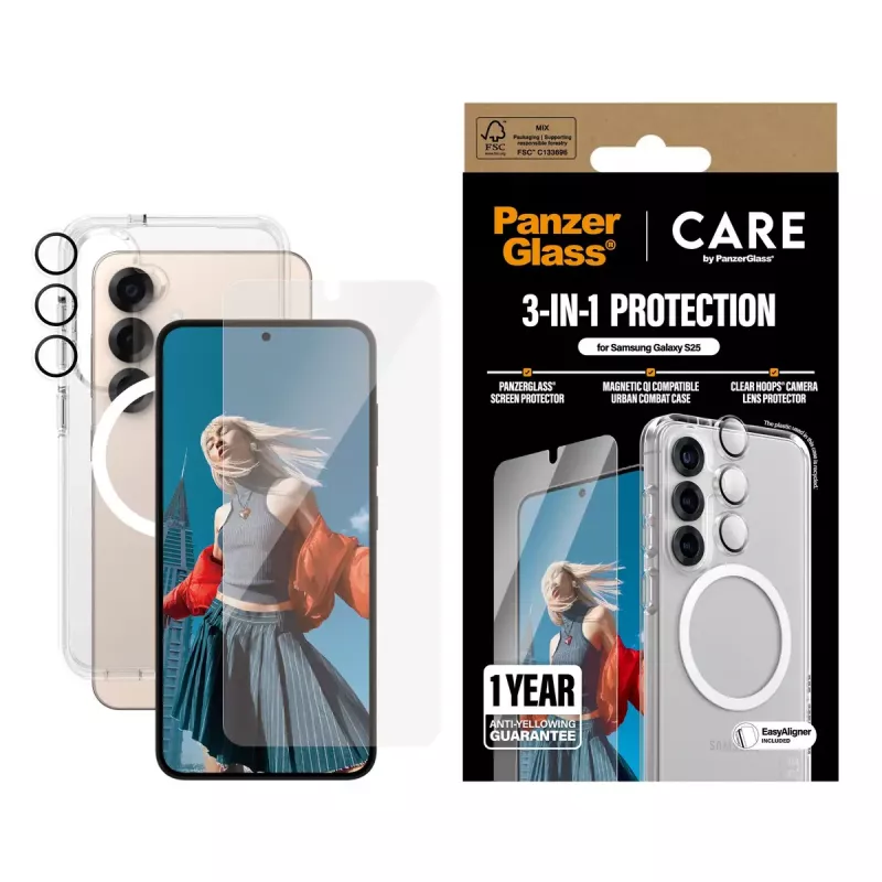 PanzerGlass ® | CARE by ® Flagship 3-in-1 -paketti Samsung Galaxy S25