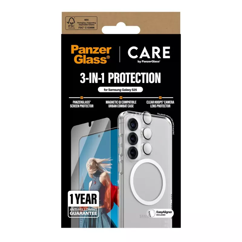 PanzerGlass ® | CARE by ® Flagship 3-in-1 -paketti Samsung Galaxy S25