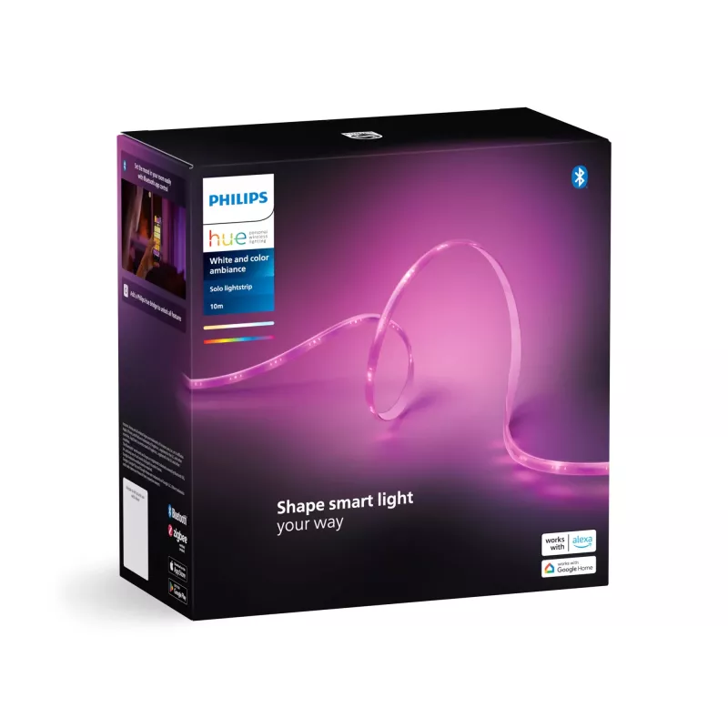 Philips Hue Solo Lightstrip 10 m LED-valonauha, White and Color Ambiance, 20 W, Bluetooth/Zigbee, IP20, 1,5 m kaapeli, 14 x 4,5 mm