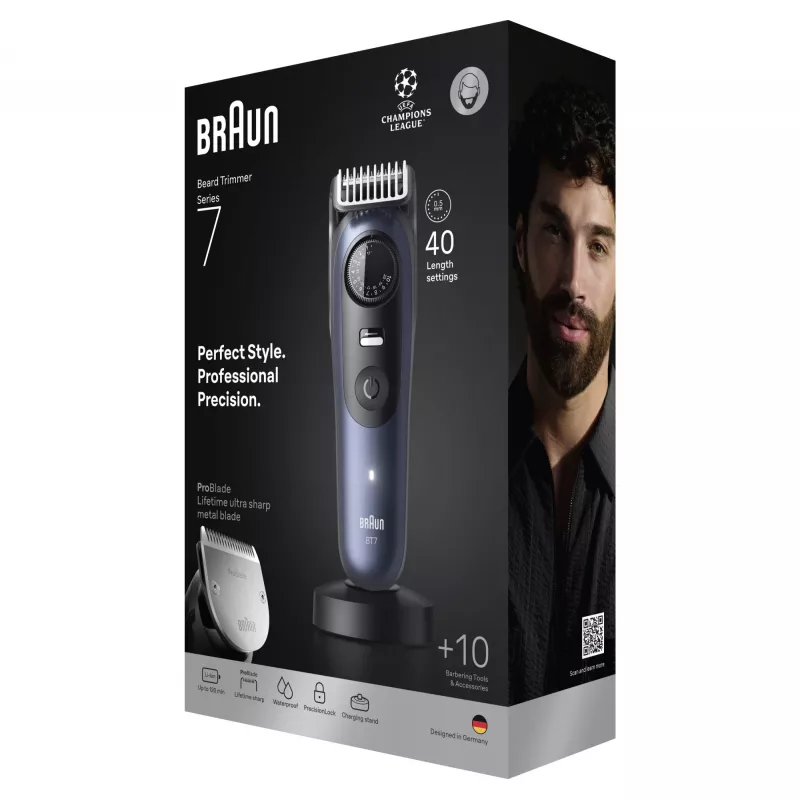 Partatrimmeri Braun BeardTrimmer 7 BT7540 0,5–20 mm paristokäyttöinen musta sininen