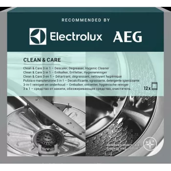 Kalkinpoisto- ja rasvanpoistojauhe Electrolux M2GCP121 astianpesukoneelle ja pesukoneelle, 12 kpl