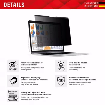 Displex PRIVACY SAFE magneettinen 2-suuntainen yksityisyyssuodatin MacBook Air 13,6