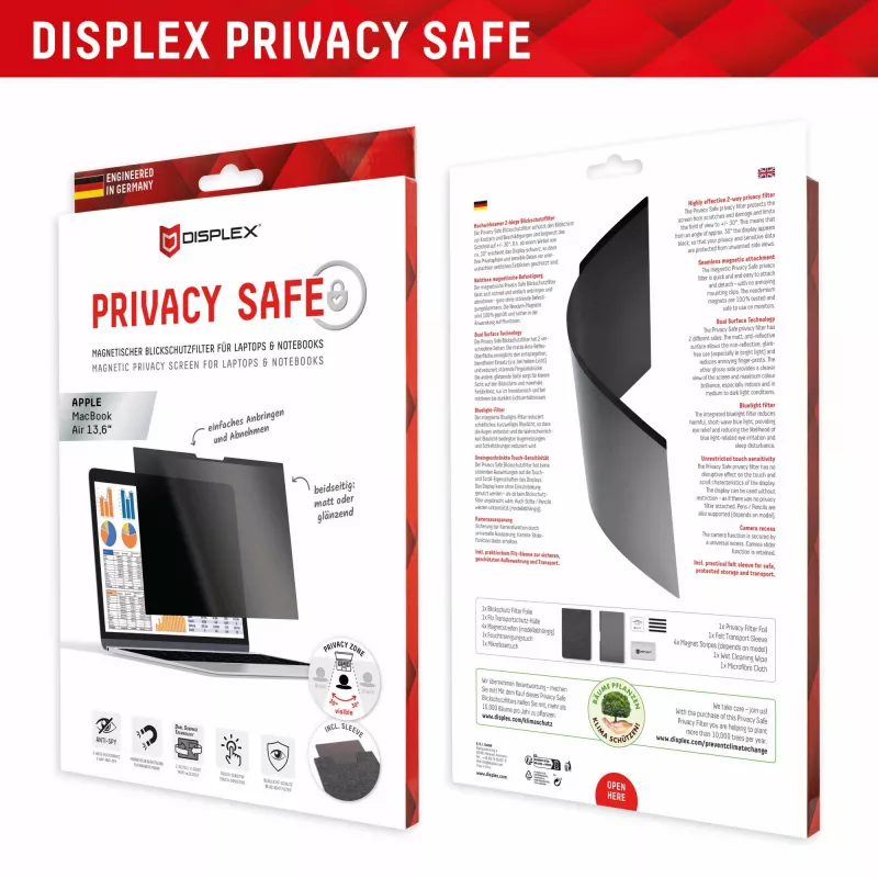 Displex PRIVACY SAFE magneettinen 2-suuntainen yksityisyyssuodatin MacBook Air 13,6