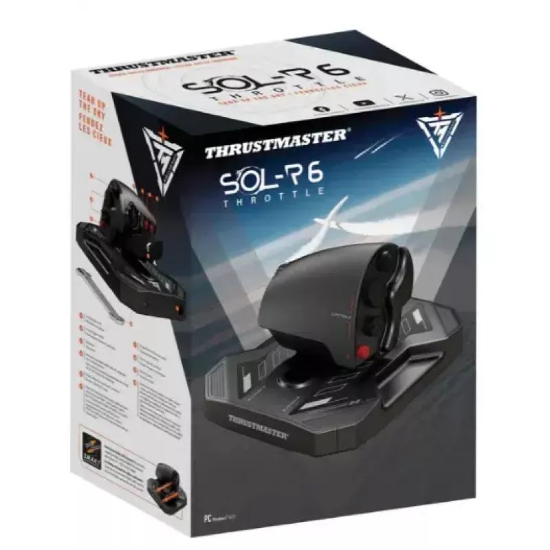 Työntöregulaattori Thrustmaster Sol-R 6 musta USB Type-C johdollinen analoginen/digitaalinen PC:lle, koko 170×205×125 mm