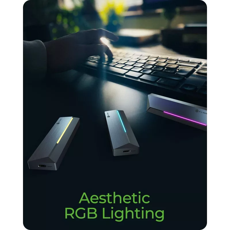 ICY BOX M.2 SATA/NVMe SSD-kotelo USB 3.2 Gen 2 Type-C ja RGB-valaistus