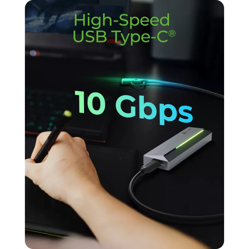 ICY BOX M.2 SATA/NVMe SSD-kotelo USB 3.2 Gen 2 Type-C ja RGB-valaistus