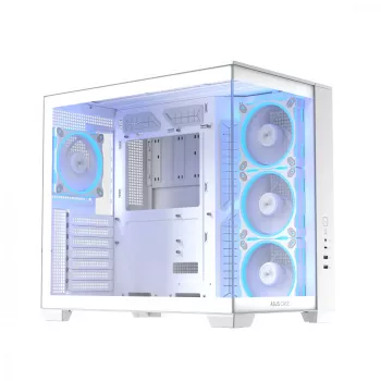 ASUS A32 PLUS/WT/TG/ARGB PC-kotelo miditorni, valkoinen, ATX, karkaistu lasi, ARGB, USB-C, tukee näytönohjaimia 420 mm asti