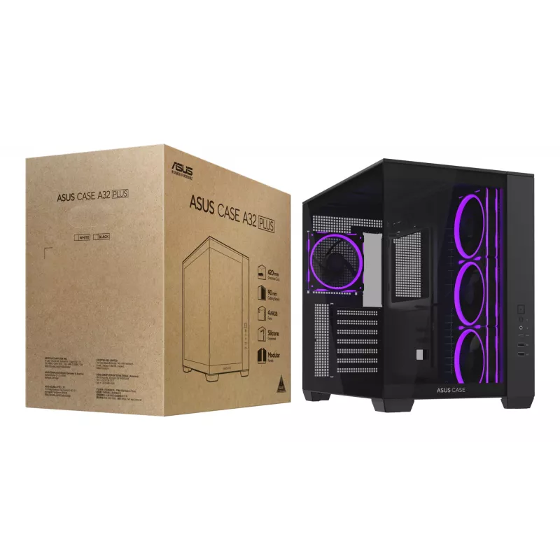 ASUS A32 PLUS TG ARGB tietokonekotelo, musta, ATX/micro ATX/Mini-ITX