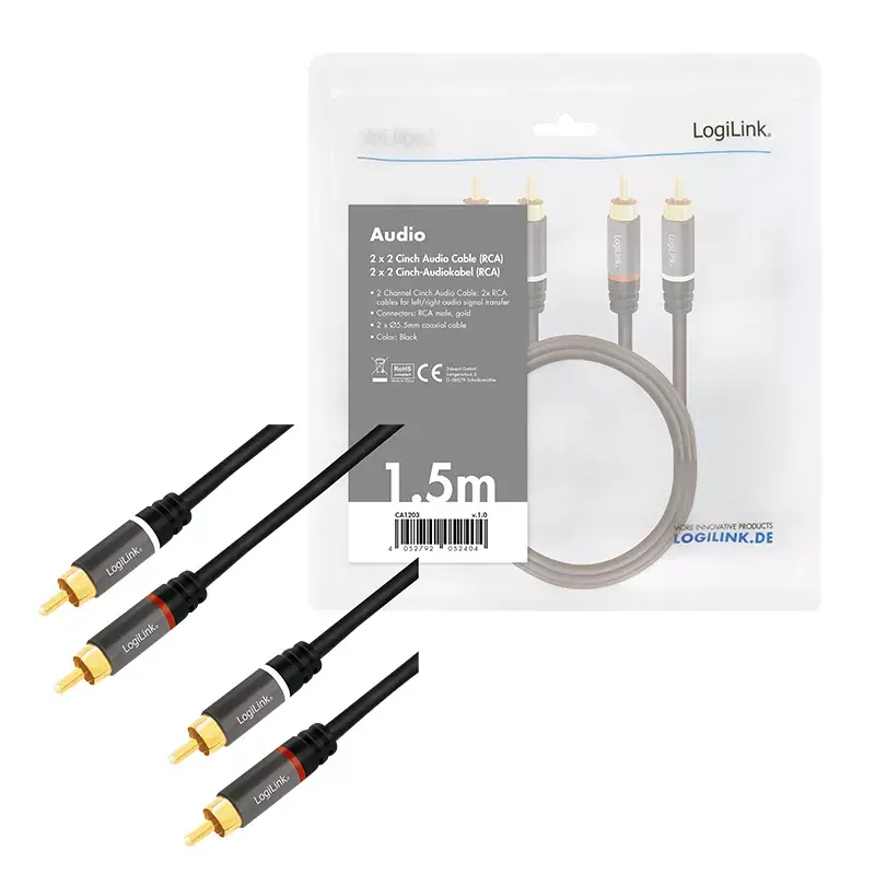 Audiokaapeli LogiLink CA1203 1,5 m 2x RCA musta