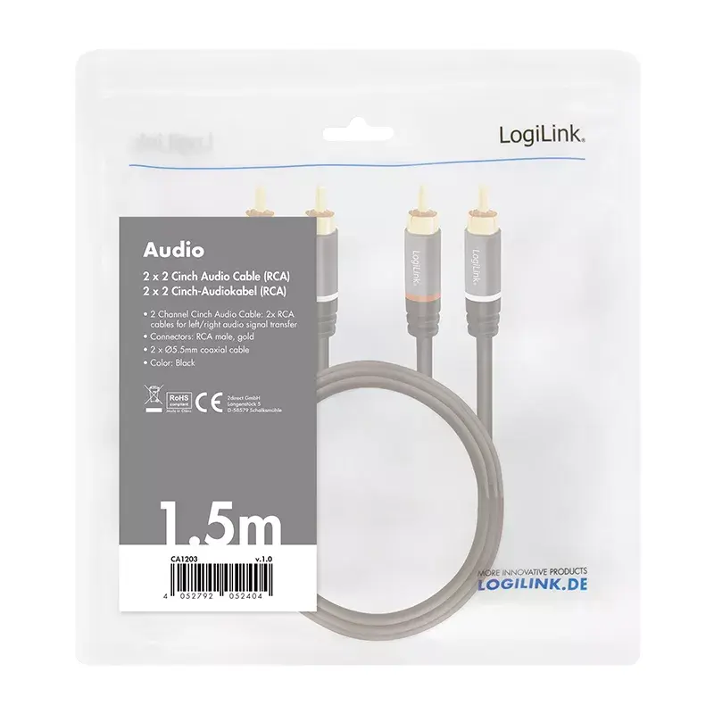 Audiokaapeli LogiLink CA1203 1,5 m 2x RCA musta
