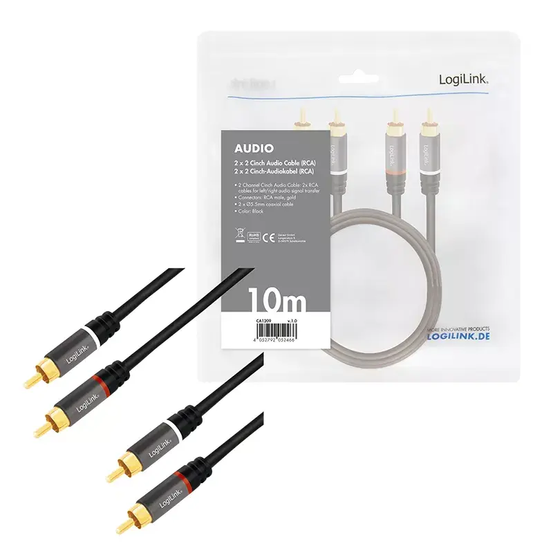 Audiokaapeli LogiLink CA1209 10m 2xRCA musta