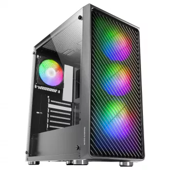 Mars Gaming MC-F musta, ATX-pelikotelo puolitorni, karkaistu lasi sivupaneeli, metalliverkko etupaneeli, 4x 120mm ARGB-tuuletinta