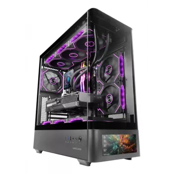 PC-kotelo TACENS Mars Gaming MCLCDPRO Midi Tower – musta, IPS 7,2 tuuman näyttö, virtalähde alhaalla, ATX/Micro‑ATX/Mini‑ITX tuki