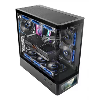 PC-kotelo TACENS Mars Gaming MCLCDPRO Midi Tower – musta, IPS 7,2 tuuman näyttö, virtalähde alhaalla, ATX/Micro‑ATX/Mini‑ITX tuki