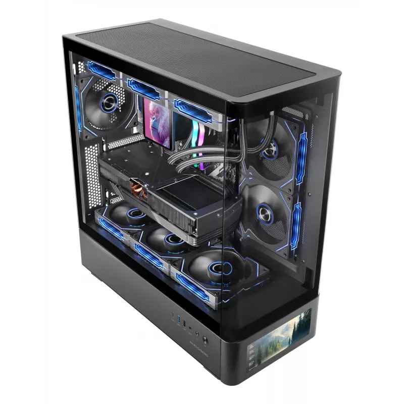 PC-kotelo TACENS Mars Gaming MCLCDPRO Midi Tower – musta, IPS 7,2 tuuman näyttö, virtalähde alhaalla, ATX/Micro‑ATX/Mini‑ITX tuki
