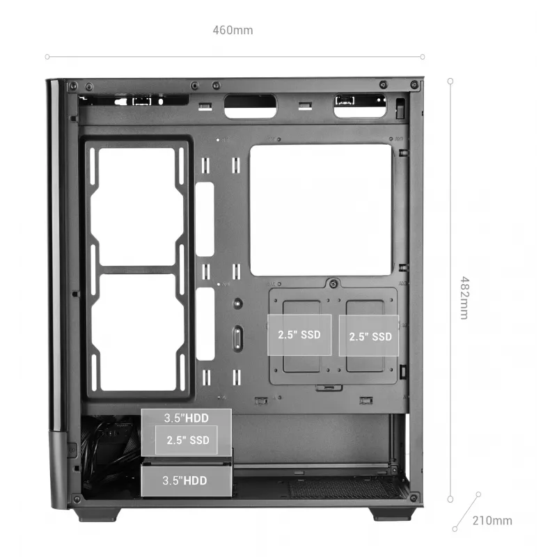 PC-kotelo TACENS Mars Gaming MCLCDPRO Midi Tower – musta, IPS 7,2 tuuman näyttö, virtalähde alhaalla, ATX/Micro‑ATX/Mini‑ITX tuki
