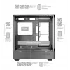 PC-kotelo TACENS Mars Gaming MCLCDPRO Midi Tower – musta, IPS 7,2 tuuman näyttö, virtalähde alhaalla, ATX/Micro‑ATX/Mini‑ITX tuki