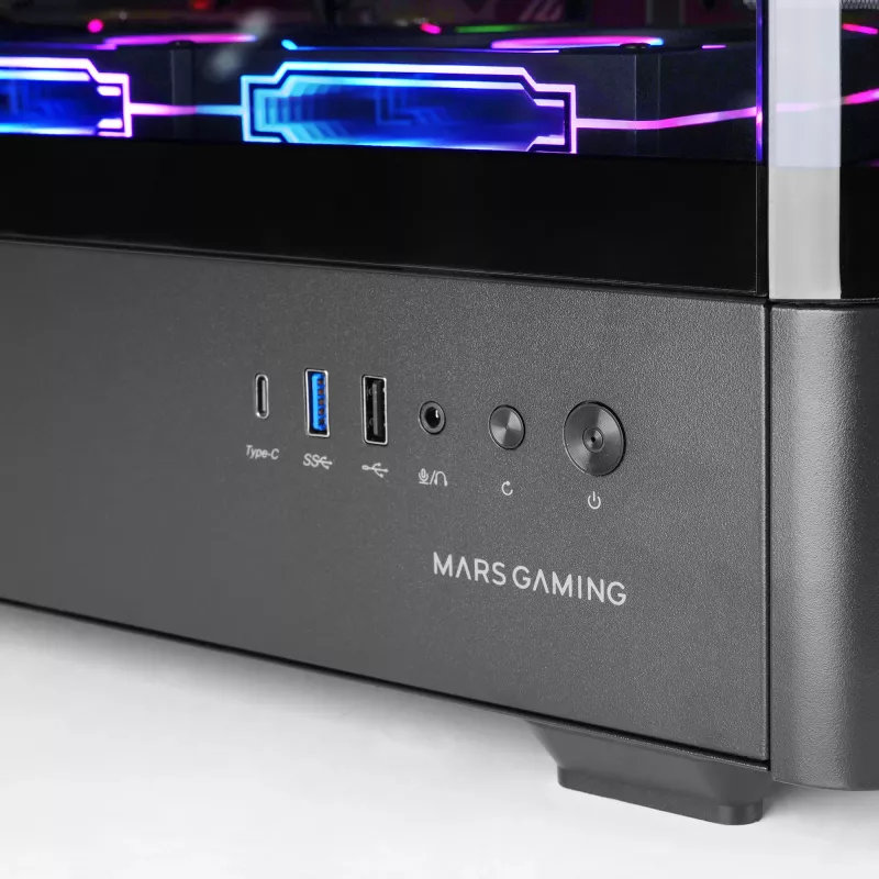 PC-kotelo TACENS Mars Gaming MCLCDPRO Midi Tower – musta, IPS 7,2 tuuman näyttö, virtalähde alhaalla, ATX/Micro‑ATX/Mini‑ITX tuki