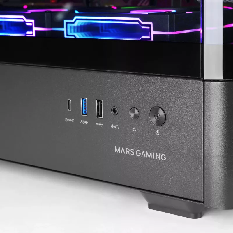 PC-kotelo TACENS Mars Gaming MCLCDPRO Midi Tower – musta, IPS 7,2 tuuman näyttö, virtalähde alhaalla, ATX/Micro‑ATX/Mini‑ITX tuki