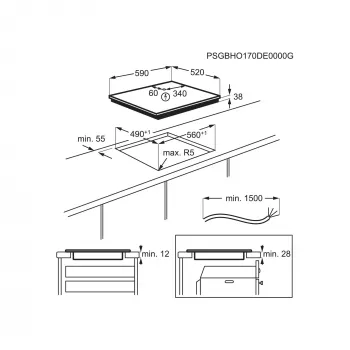 Electrolux EHF6343FOK musta kalusteisiin asennettava 60 cm keraaminen liesi 4 keittoaluetta