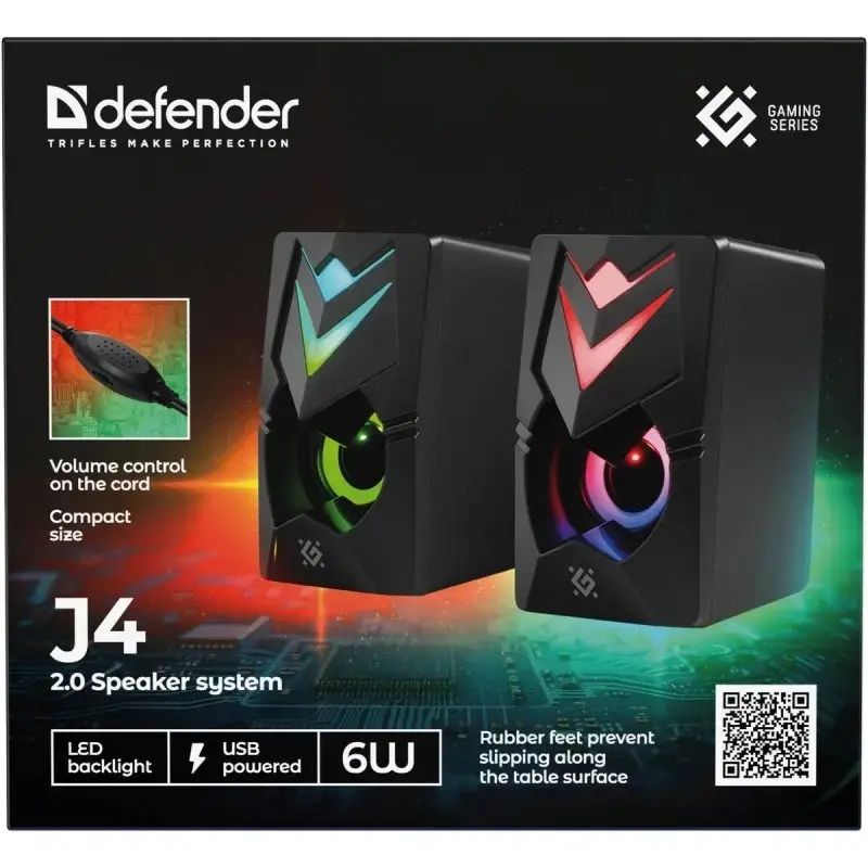 DEFENDER J4 2.0 6W PC-kaiuttimet LED USB, 3,5 mm, 90–20000 Hz, musta