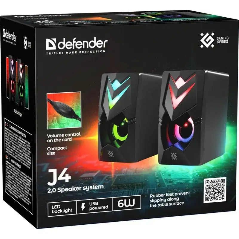 DEFENDER J4 2.0 6W PC-kaiuttimet LED USB, 3,5 mm, 90–20000 Hz, musta