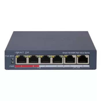 Hikvision DS-3E1106P-EI -verkkokytkin — 6-porttinen PoE Ethernet-kytkin, hallitsematon, 10/100 Mbit/s