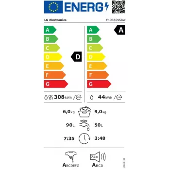LG F4DR509SBW pesukone-kuivausrumpu vapaasti seisova edestä täytettävä musta, valkoinen