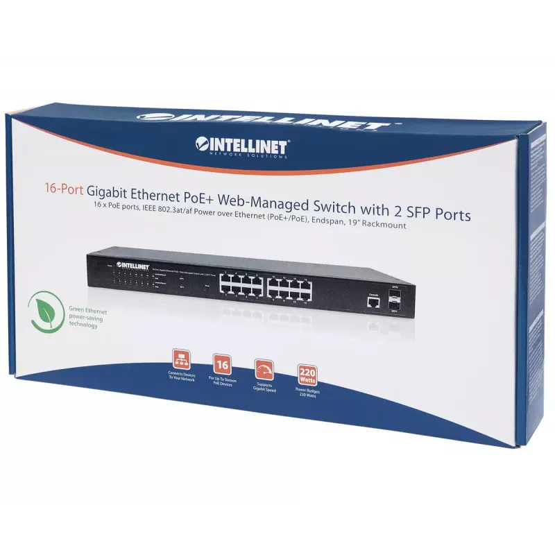 Hallittava kytkin Intellinet 16-porttinen Gigabit Ethernet PoE+