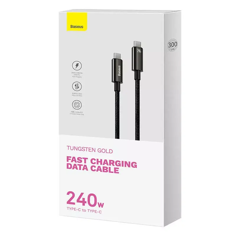 USB-C - USB-C -kaapeli Baseus Tungsten Gold 240W 3m
